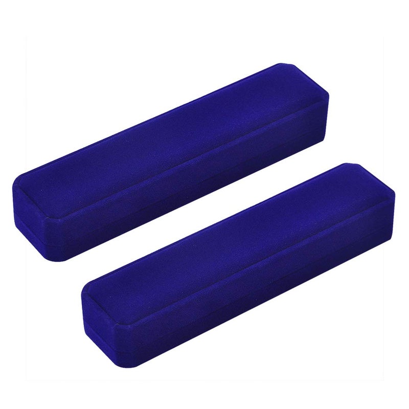 iSuperb Set of 2 Blue Velvet Necklace Chain Bracelet Display Case Storage Jewelry Gift Box 8.7x1.6x2inch - Image 3